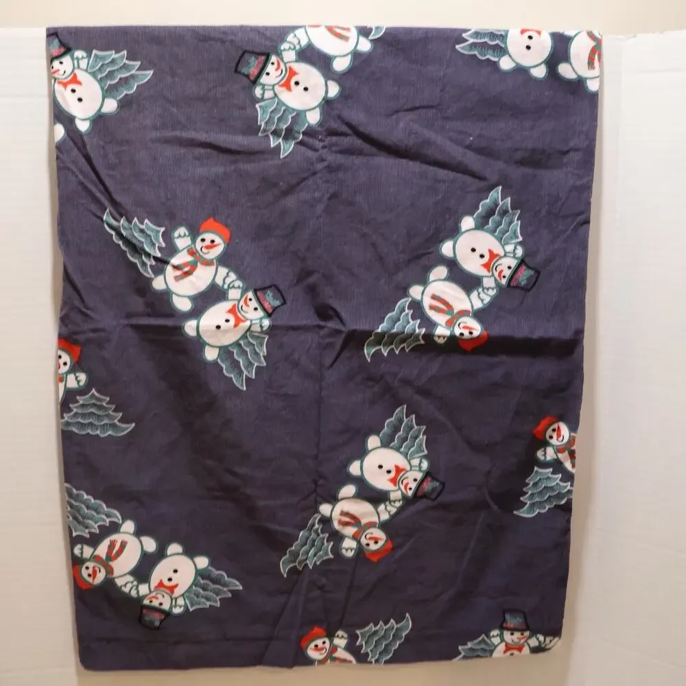 Pillowcase Handmade Corduroy Cover Blue Winter Christmas Snowman Standard